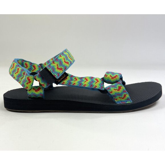 Teva Original Universal Mens 10 Black Blue Sandals Adjustable Straps 1004006 - Picture 1 of 9